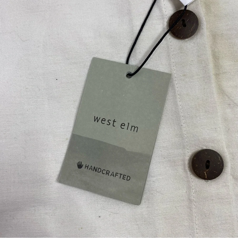 West Elm White Silver Beaded Cotton Linen Accent Pillow Cover